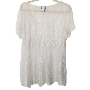 Torrid Womens 0X White Floral Print Sheer Lace Sho